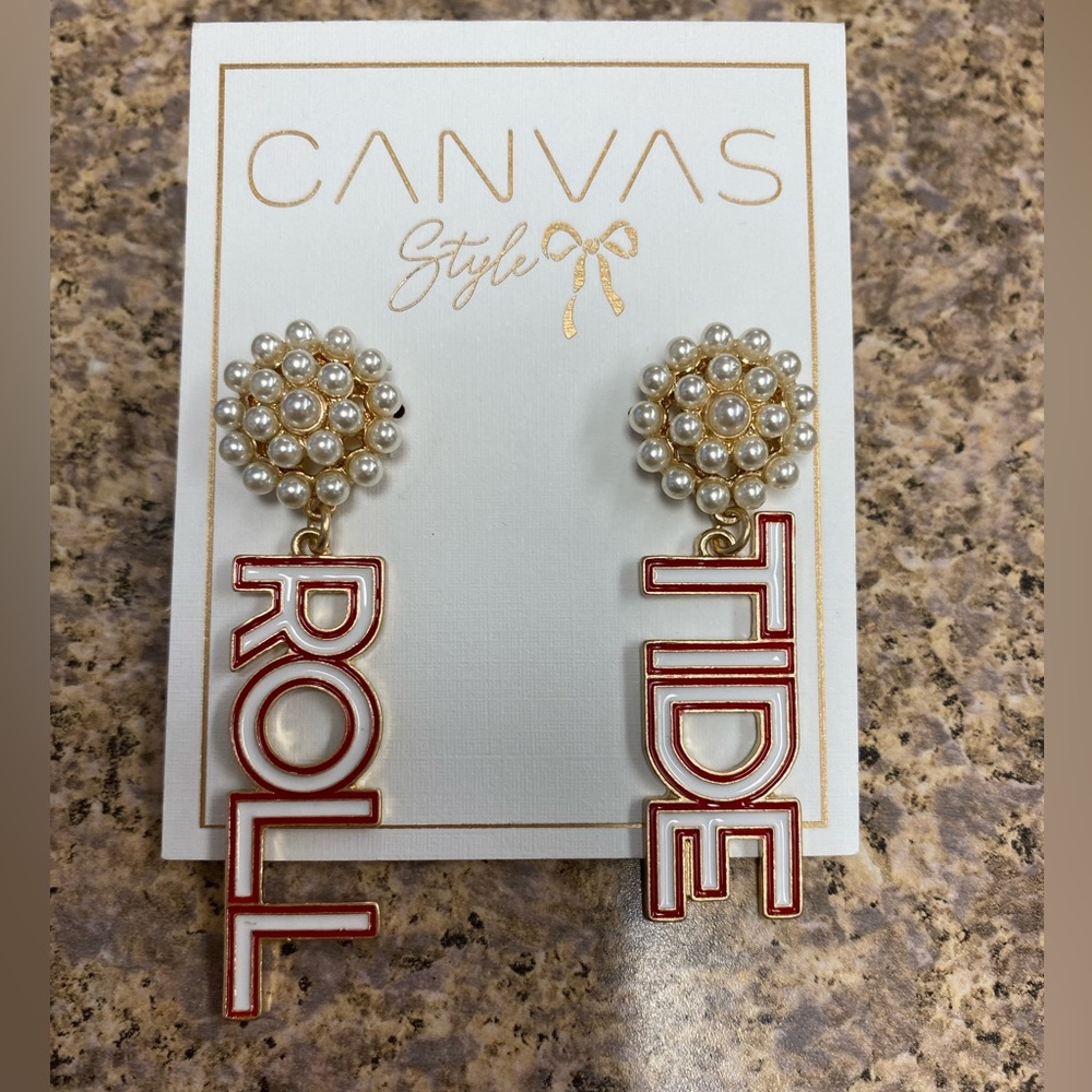 Alabama Crimson Tide Women's Pearl Cluster Outline Enamel Drop Earrings